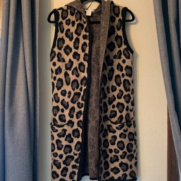 Christian Siriano New York Leopard Print Open Front Hooded Cardigan -  Size S - Picture 1 of 10
